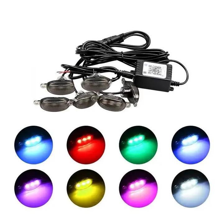 Kit 6 lumini ambientale auto pentru grila, RGB, 12V
