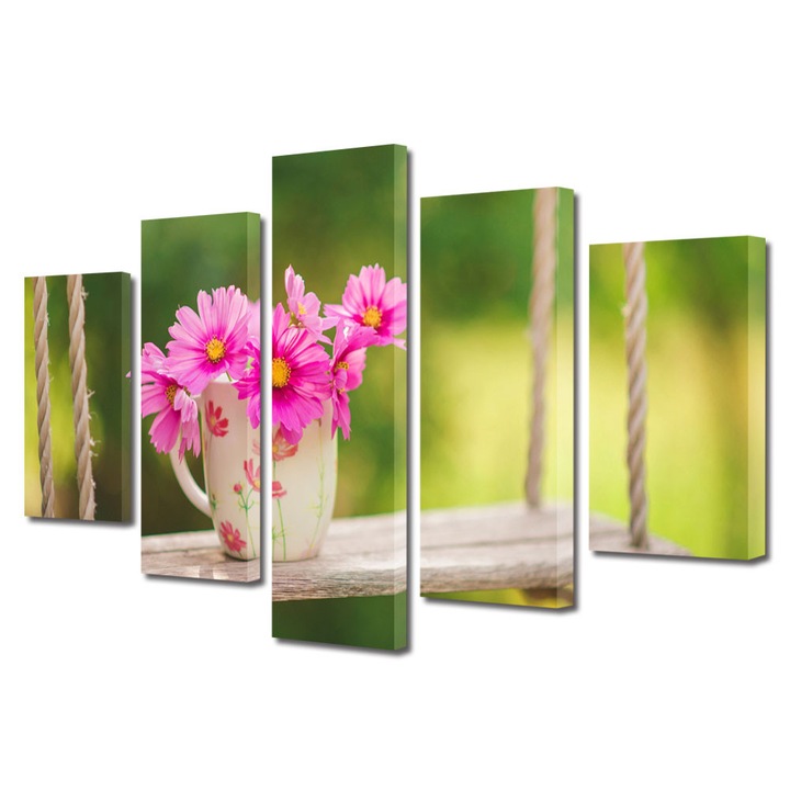 Tablou Multicanvas 5 Piese Peisaje Flori in leagan, 60 x 100 cm