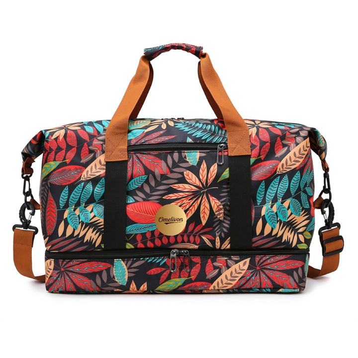 Geanta sport, geanta de calatorie in stil Bohemian, geanta de mana pentru femei cu compartiment pentru pantofi, stil frunza rosie, geanta sport cu compartiment pentru pantofi