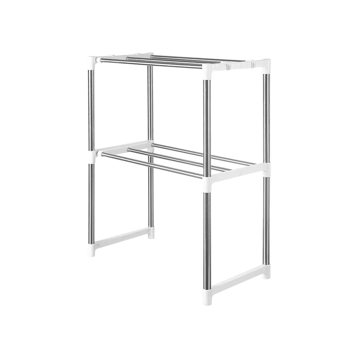 Raft pentru microunde extensibil, 3 niveluri, otel carbon, cu 2 carlige, 49.5x25x60.5cm, argintiu