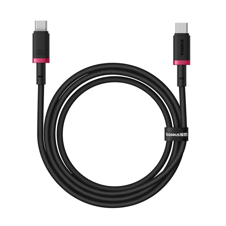 Cablu de date USB-C Baseus Dura 100W 1m, rosu-negru, nylon