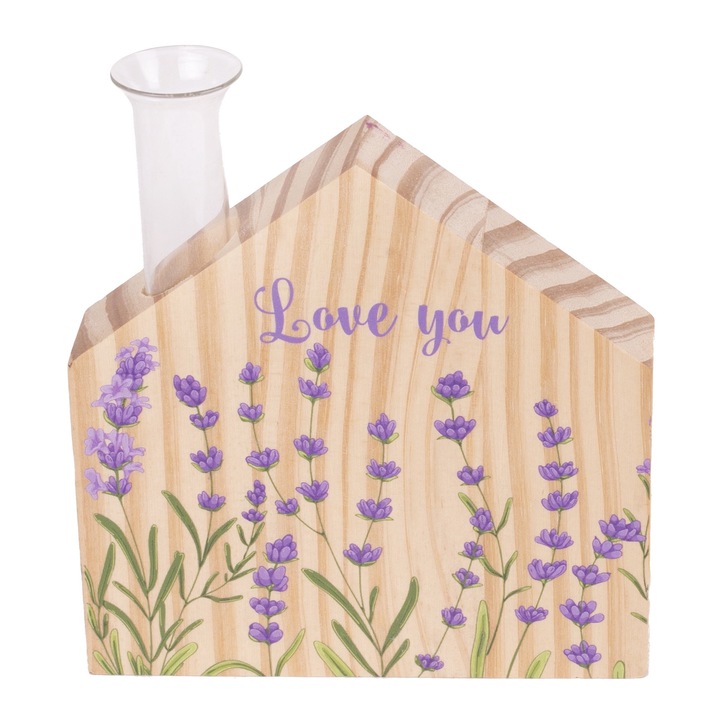 Decor semn suspendat QX-IMPEX din lemn „te iubesc” lavanda 12x17cm