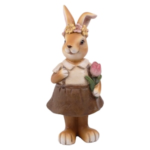 Decor rasina QX-IMPEX iepuras+floare maro 6x4x15cm