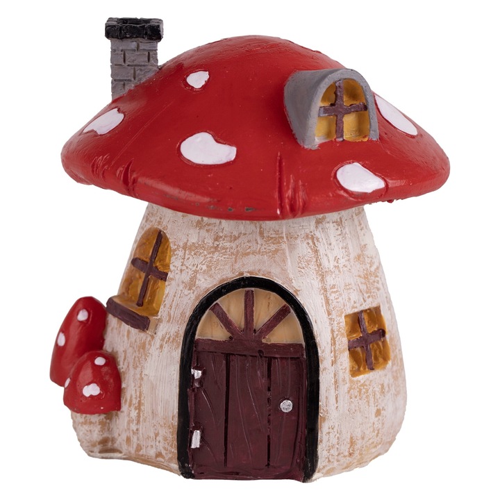 Decor rasina QX-IMPEX casuta cu ciuperci + cos de fum rosu 11cm