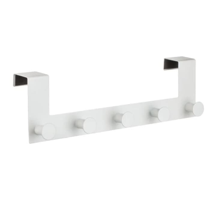 Cuier cu fixare pentru usa, cu 5 carlige, metalic, alb, 53x4x10.5cm