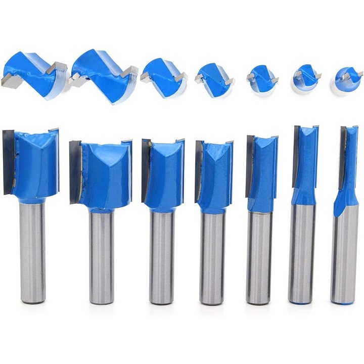 Set 7 freze drepte pentru router 8mm, carbura, rezistente, diverse dimensiuni