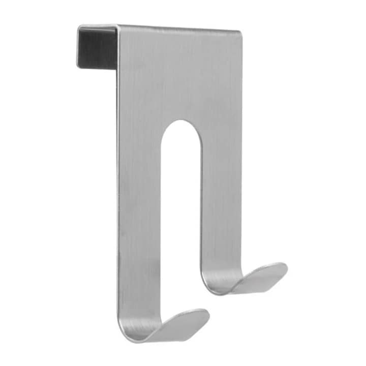 Cuier pentru usa sau dulap, cu 2 carlige, metalic, argintiu, 11x6x4.8cm