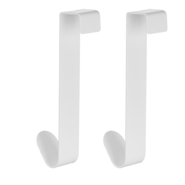 Set 2 carlige metalice, pentru usa, alb, 12x2cm