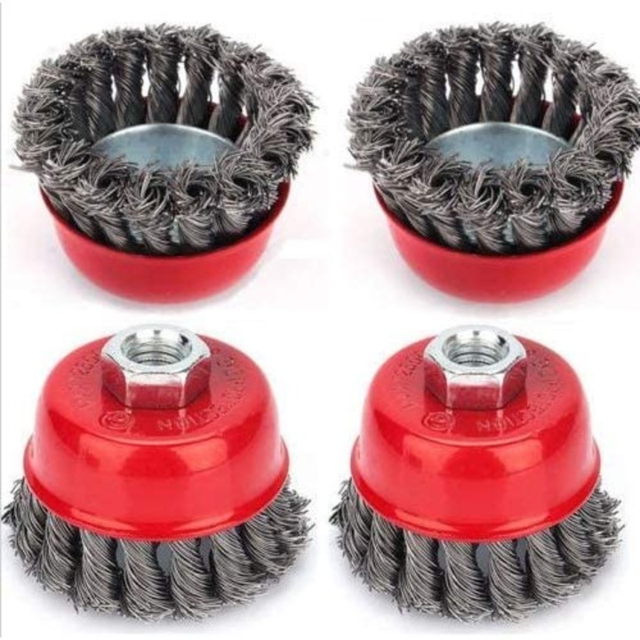 Csavart drótkefe, Enforose, 4 darab, kiváló minőségű szénacél, sarokcsiszolókkal kompatibilis, 0.020 hüvelyk átmérőjű, nagy igénybevételű tisztításhoz