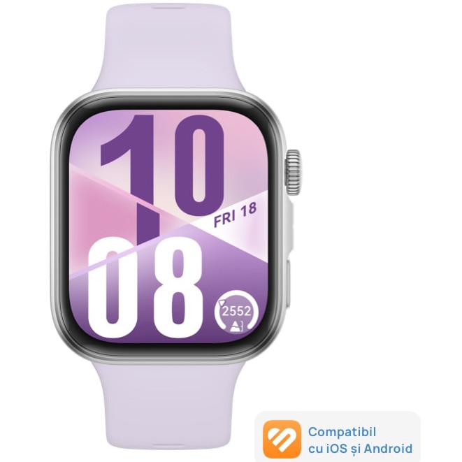 Smartwatch HUAWEI Watch Fit 4, Silver Body with Purple Fluoroelastomer Strap