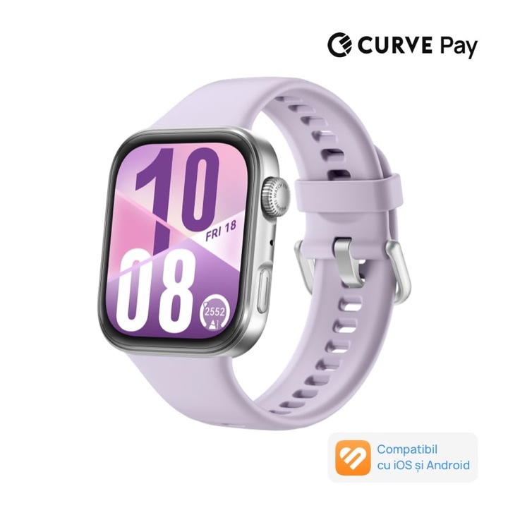 Smartwatch HUAWEI Watch Fit 4, Silver Body with Purple Fluoroelastomer Strap