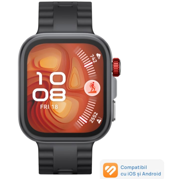 HUAWEI Watch Fit 4 Pro okosóra, fekete tok, fluoroelastomer szíj, fekete