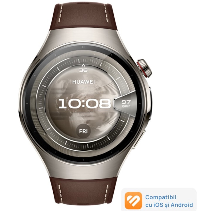HUAWEI Watch 5 okosóra, 46 mm, repülőgépipari minőségű titán tok, kompozit szíj, sötétbarna