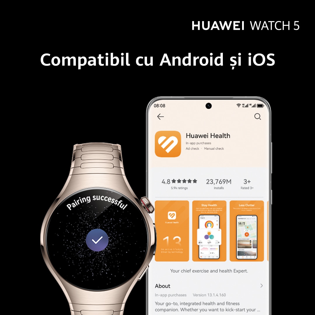 Smartwatch HUAWEI Watch 5 42mm, Sand Gold 904L Stainless Steel