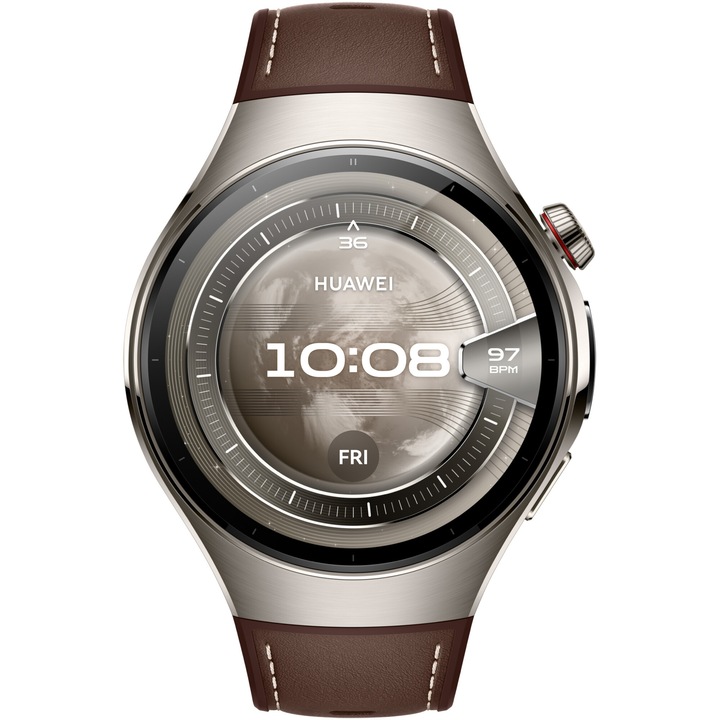 HUAWEI Watch 5 okosóra, 46 mm, Repülőgépipari minőségű titán tok, Kompozit szíj, Sötétbarna