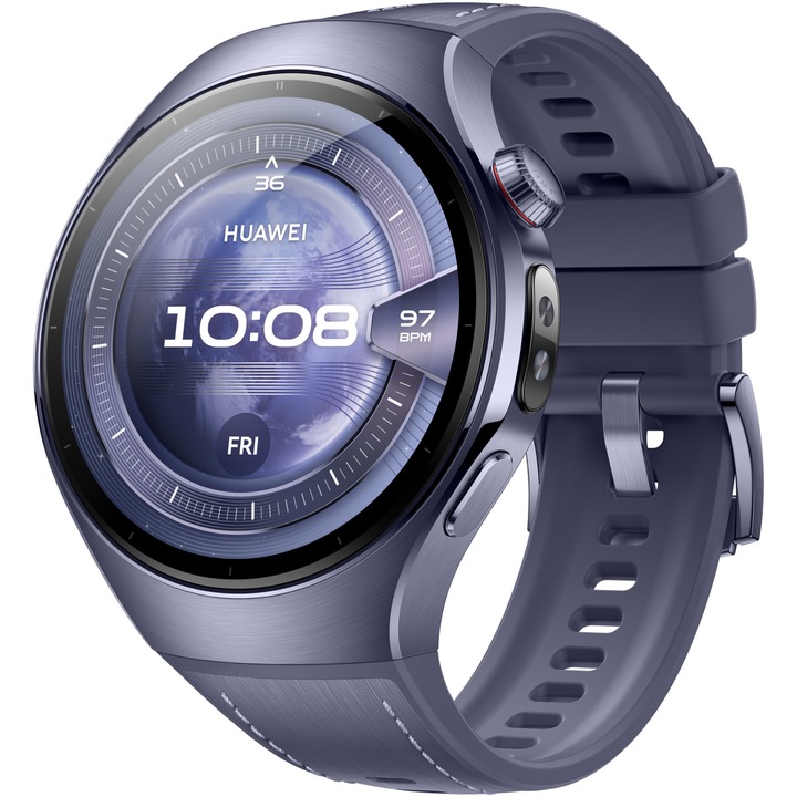HUAWEI Watch 5 okosóra, 46 mm, Repülőgépipari minőségű titán tok, Kompozit szíj, Szürke/Lila