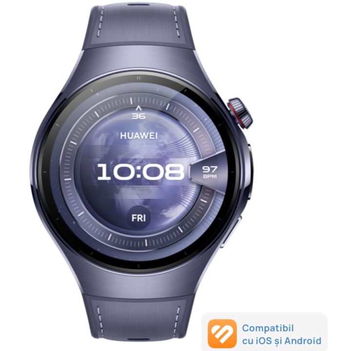 HUAWEI Watch 5 okosóra, 46 mm, repülőgépipari minőségű titán tok, kompozit szíj, szürke/lila