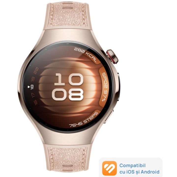 HUAWEI Watch 5 okosóra, 42 mm, homokarany 904L rozsdamentes acél tok, kompozit szíj, bézs