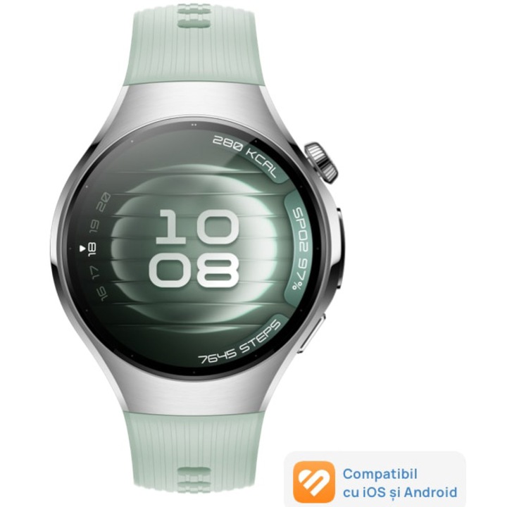 HUAWEI Watch 5 okosóra, 42 mm, rozsdamentes acél tok fluoroelastomer szíj, világoszöld