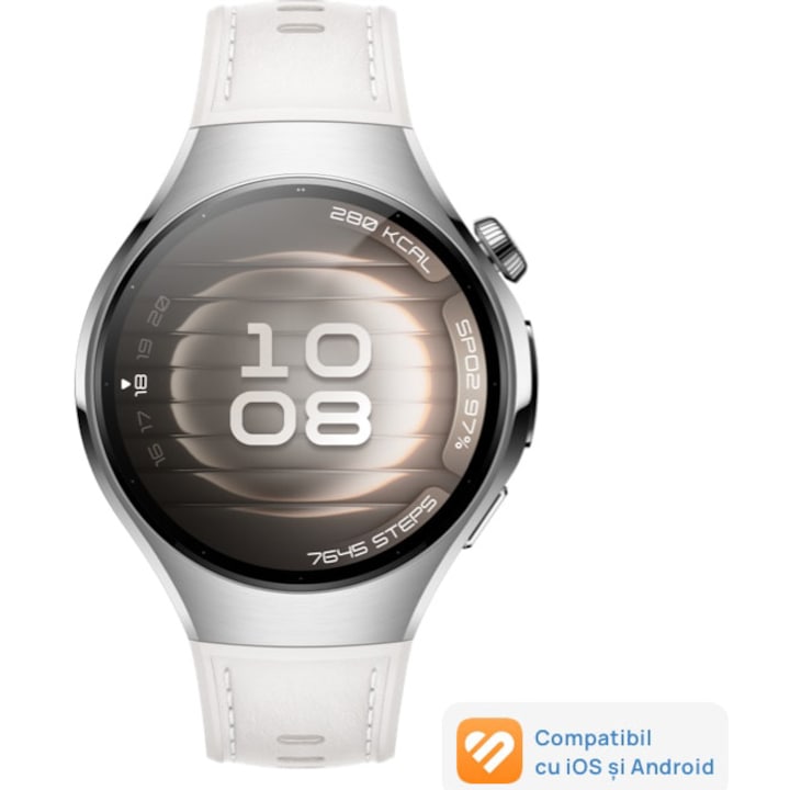 HUAWEI Watch 5 okosóra, 42 mm, rozsdamentes acél tok, kompozit szíj, fehér