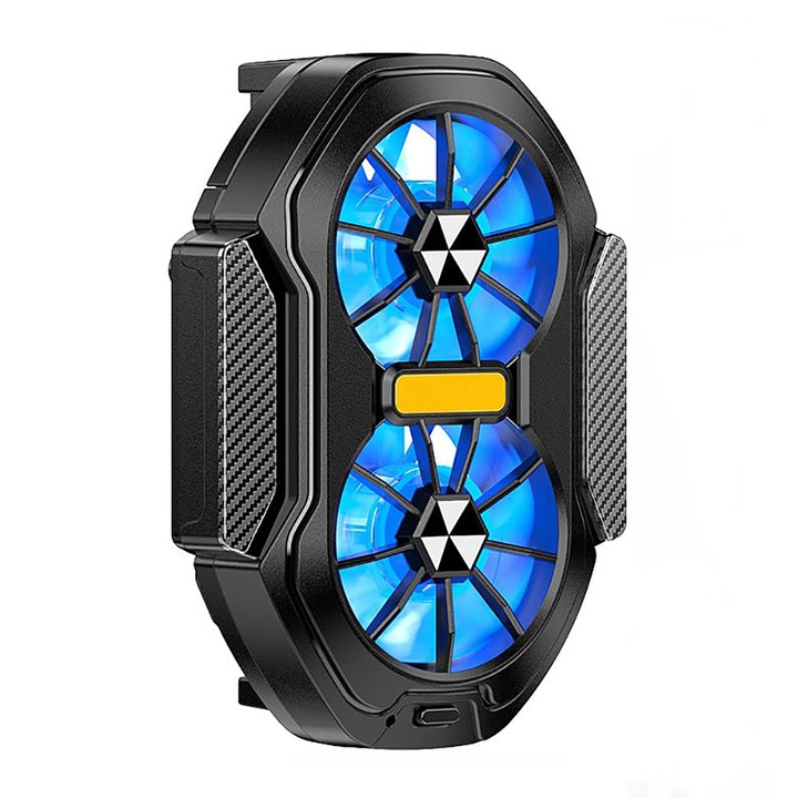 Ventilator de racire pentru telefon, BOMSTOM, design dual silentios, 2 viteze ajustabile, negru, 8.65x6.2x3.3cm