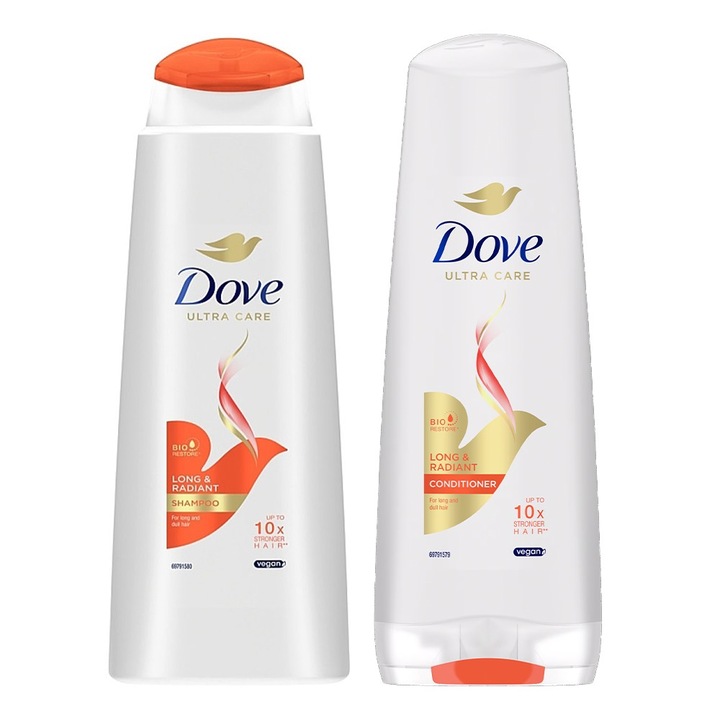 Set Sampon Dove Long & Radiant 400 ml si Balsam 350 ml
