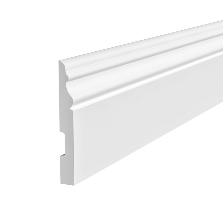 Plinta polimer rigid Renovum, RS127-16, material durabil HDPS, 127x16x2000 mm, lavabila, alba