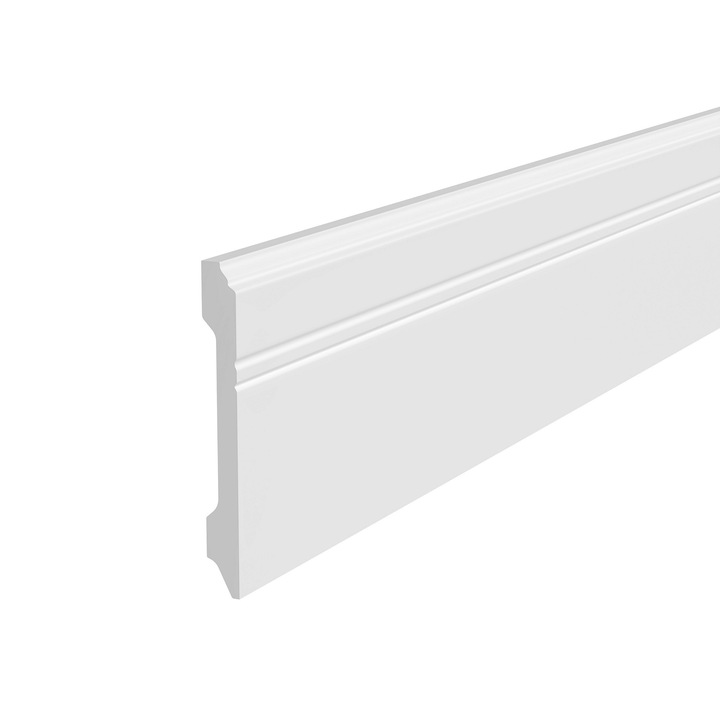 Plinta polimer rigid Renovum, RS107-12, material durabil HDPS, 107x12x2000 mm, lavabila, alba