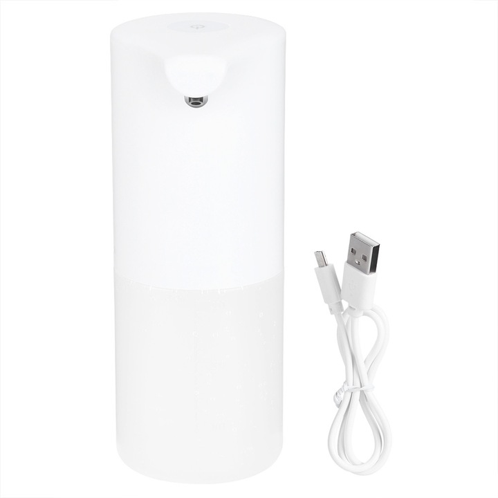 Dispenser de sapun automat, capacitate 350ml, forma cilindrica, alimentare USB, modern