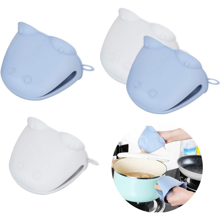 Set de 2 manusi de cuptor din silicon, rezistente la caldura, usor de curatat, design anti-derapant