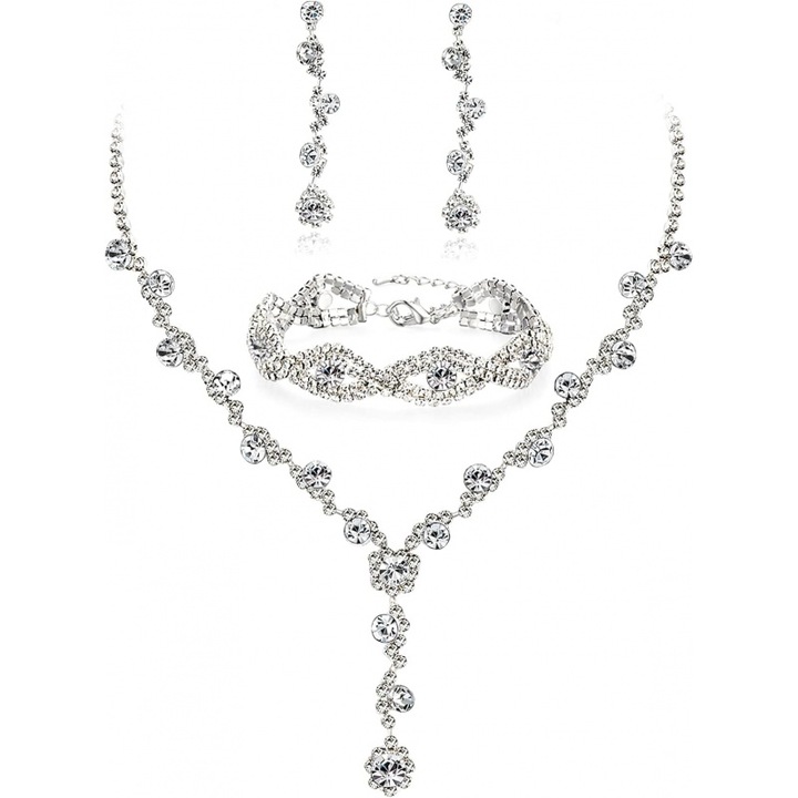 Set de bijuterii -3 piese, accesorii de rochie cu diamant complet, potrivit pentru nunti, mese, dansuri, Set Cupru