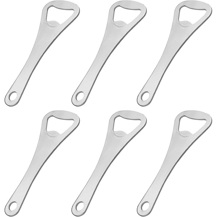 6 darabos rozsdamentes acél sörnyitó készlet, 9x3,4 cm, sörhöz, ezüst