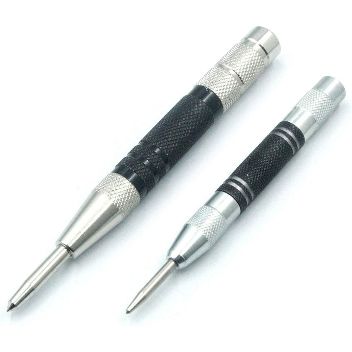 Set 2 piese poansoane automate cu arc, otel negru, 15x13cm si 12.5x13cm