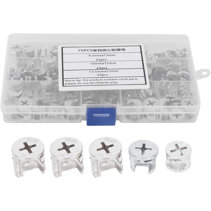 Set de dispozitive de fixare 3-in-1 pentru mobilier, Enforose, design multifunctional, 75 buc, transparent