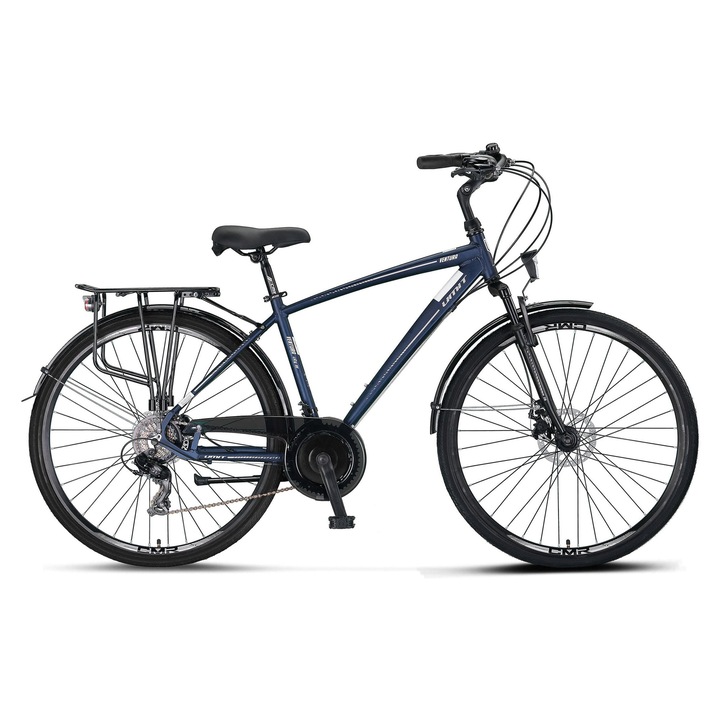 Bicicleta City Umit Ventura, M-460-ATB-S, culoare albastru/gri, roata 28", cadru 460mm din aluminiu, frana disc hidraulic, 21 viteze