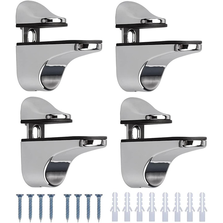 Rafturi din zinc, set de 4 bucati, pentru sticla si lemn, dimensiuni 56x24x50mm, finisaj lucios