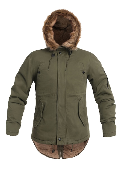 Jacheta Military Wear Fish Tail Parka Winter Jacket Men Olive Jacheta lunga si calda cu gluga de blana, 6 buzunare, 75% bumbac, Parka militara captusita, Tactical Casual Style, Cold Protection, Olive Night/Martini Olive