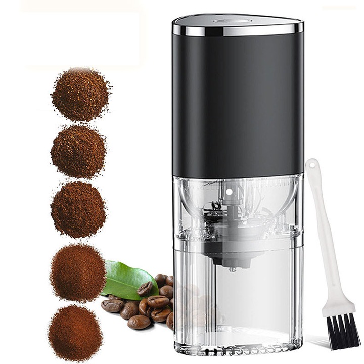 Rasnita cafea Electrica, JESWO®, Capacitate 25g, Incarcare USB, Negru/transparent