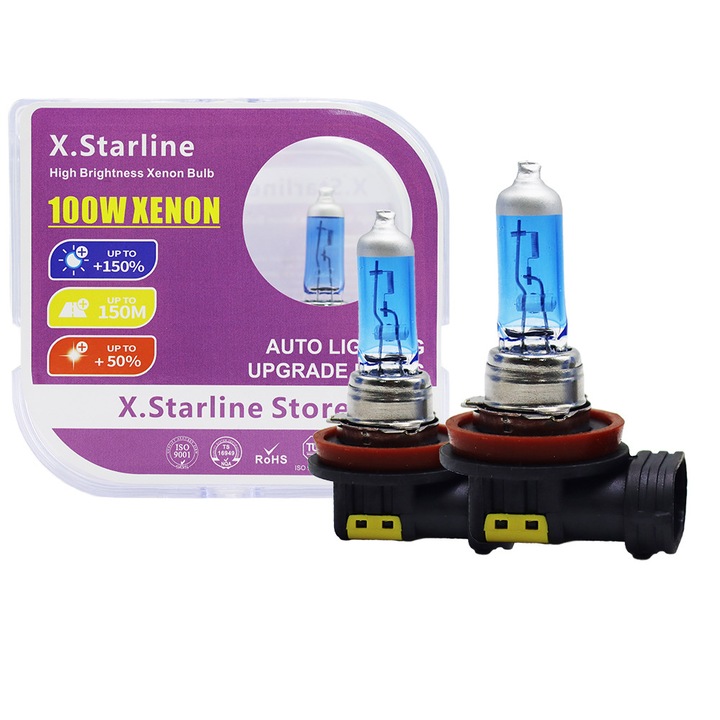 2 db-os halogénizzó készlet, H8 szuperfehér 4000K +150% 100W 12V PGJ19-1 2 db-os műanyag készlet, Starline