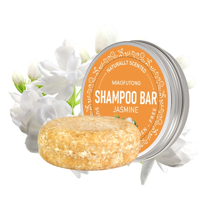 Baton de sampon, hraneste si hidrateaza parul, controleaza excesul de sebum, ambalat in cutie de aluminiu, 60g, iasomie