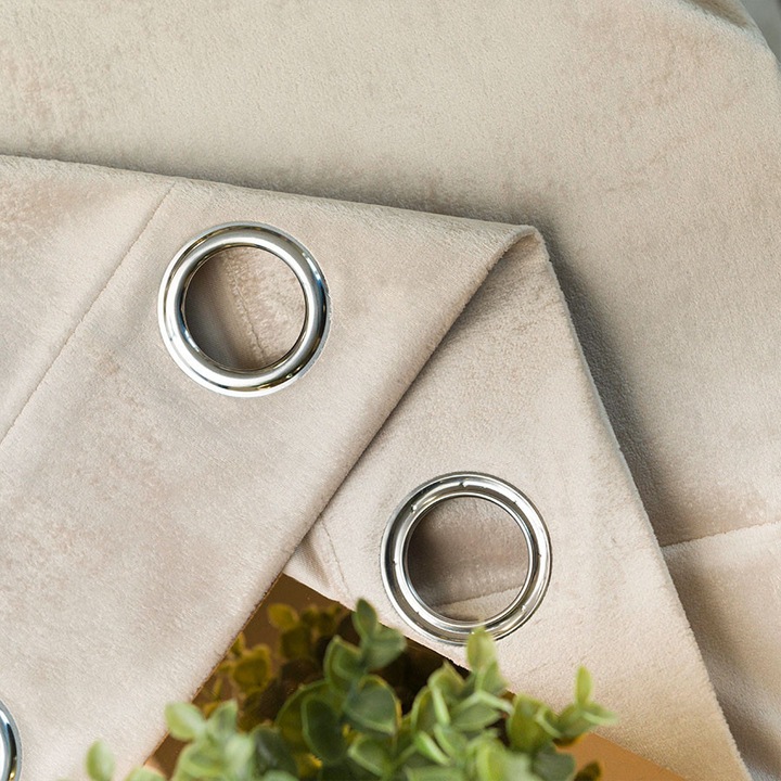 Draperie Markizeta, 140x250cm, 8 prinderi metalici, crem inchis cu imprimeu auriu