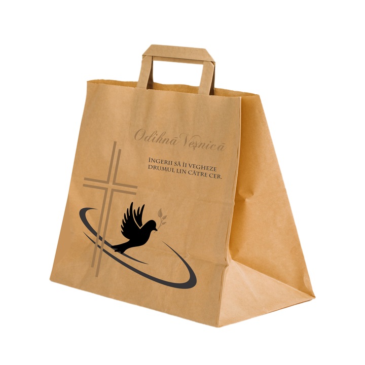 Set 500 bucati Pungi Hartie pentru parastase, comemorari, inmormantari Odihna Vesnica, 32 x 27 x 21cm, kraft Natur, Model 4