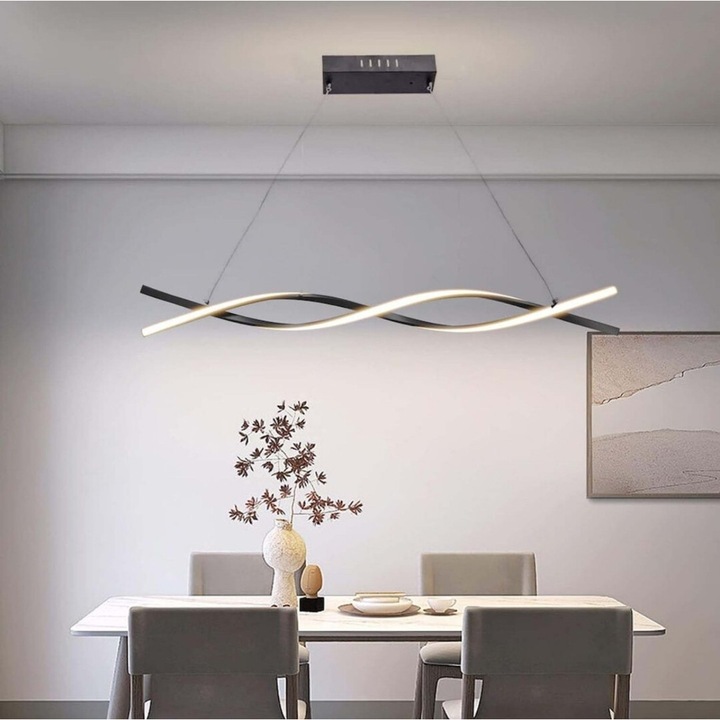 LED висящ полилей с дистанционно управление, 80 W, регулируема височина, студена/топла/неутрална светлина, димируем, черен