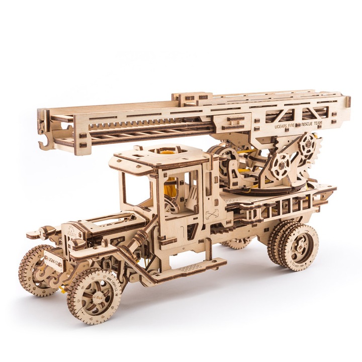 3D Пъзел Ugears,Камион Пожарна , Дървен,Механичен пъзел, 537 части