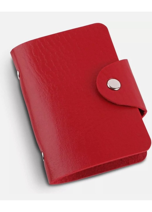 Portcard unisex din piele ecologica, 26 SLOTURI, culoarea rosu, dimensiuni 11 x 8x 2 cm, inchidere cu capsa