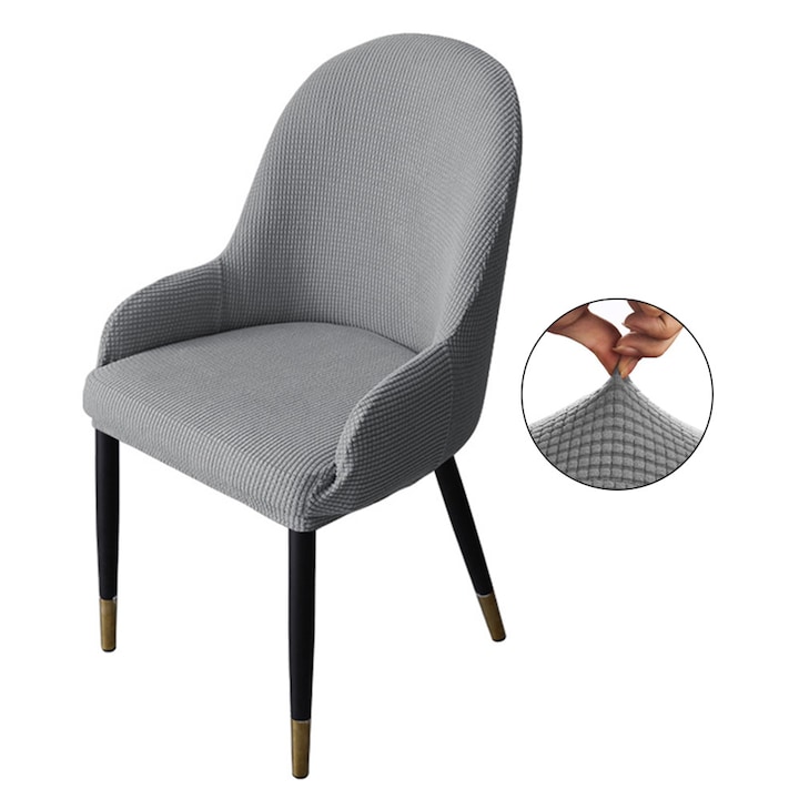 Huse pentru scaune de luat masa, elastice, reutilizabile, lavabile, moale, din spandex, husa pentru fotoliu inclinat, curbate, husa pentru scaun de luat masa, husa pentru scaun de masa, ingrosata, elastica, gri deschis