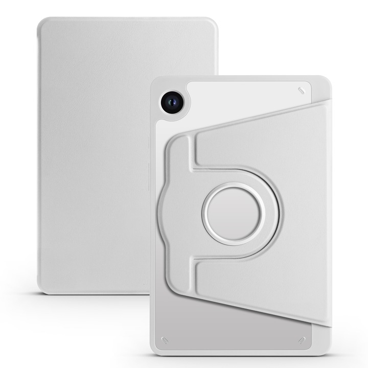 Husa tableta compatibila cu Samsung Galaxy Tab A9, acril, rotire 360 grade, piele, gri spatial