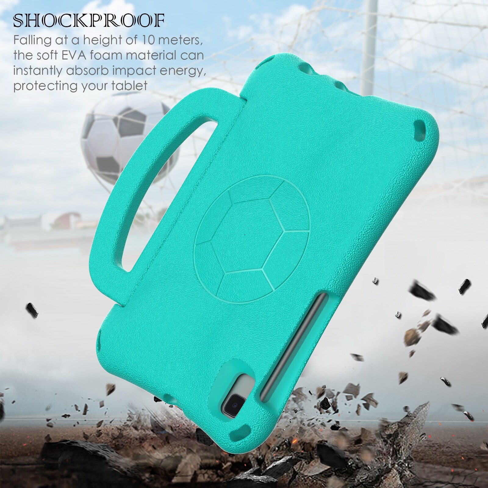 Husa tableta compatibila cu Samsung Galaxy Tab A9, forma de fotbal, rezistenta la socuri EVA, verde menta