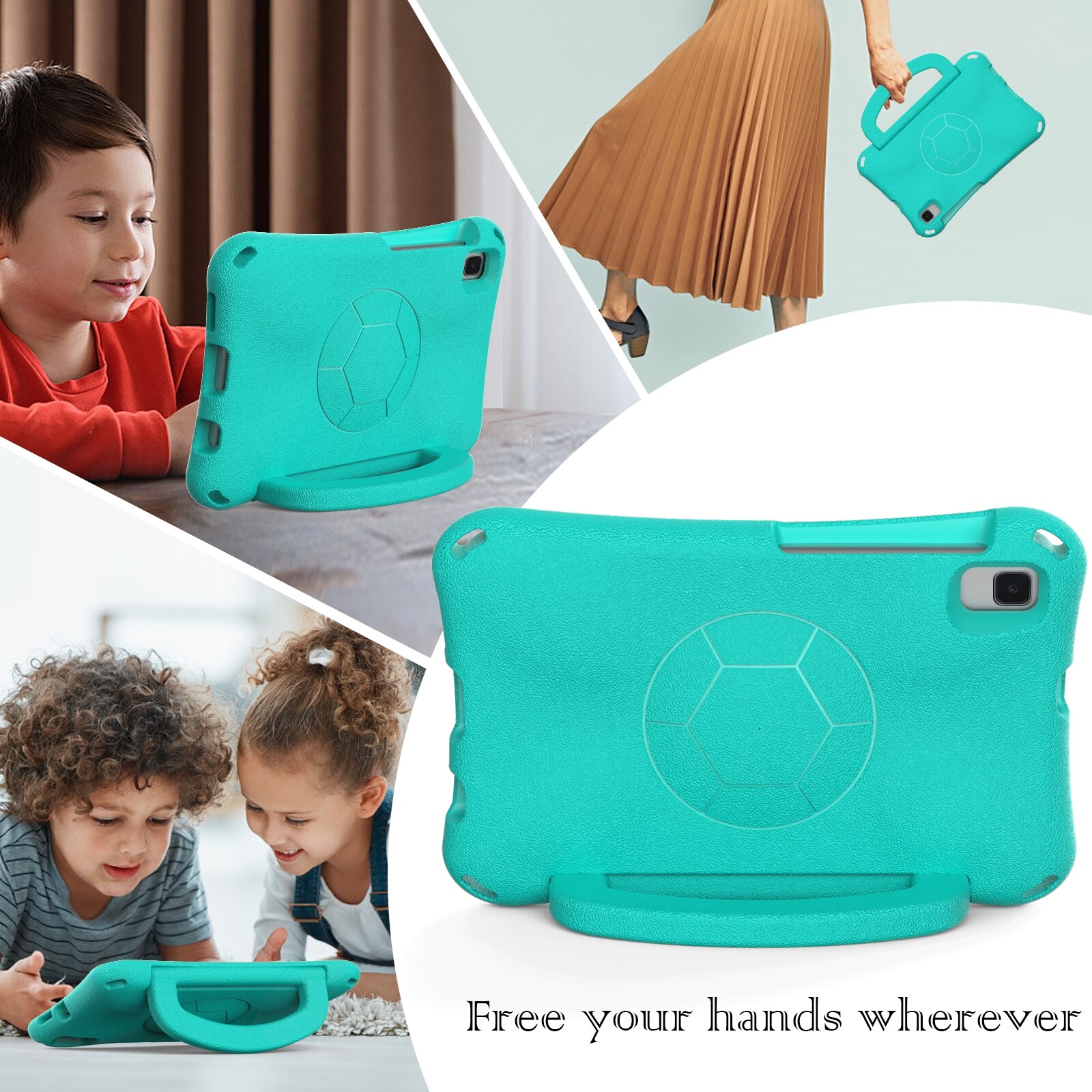 Husa tableta compatibila cu Samsung Galaxy Tab A9, forma de fotbal, rezistenta la socuri EVA, verde menta