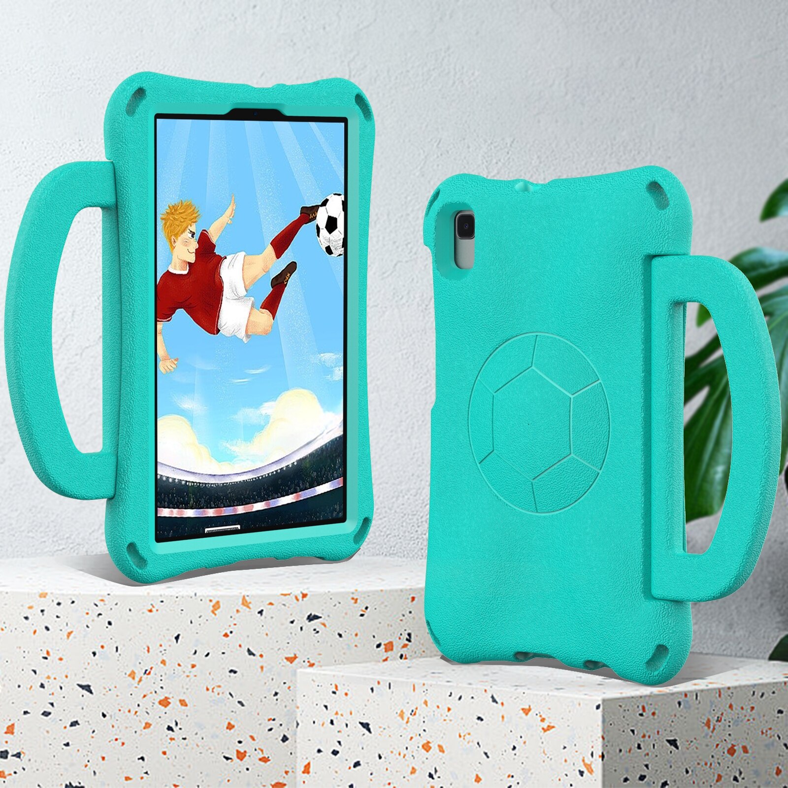 Husa tableta compatibila cu Samsung Galaxy Tab A9, forma de fotbal, rezistenta la socuri EVA, verde menta